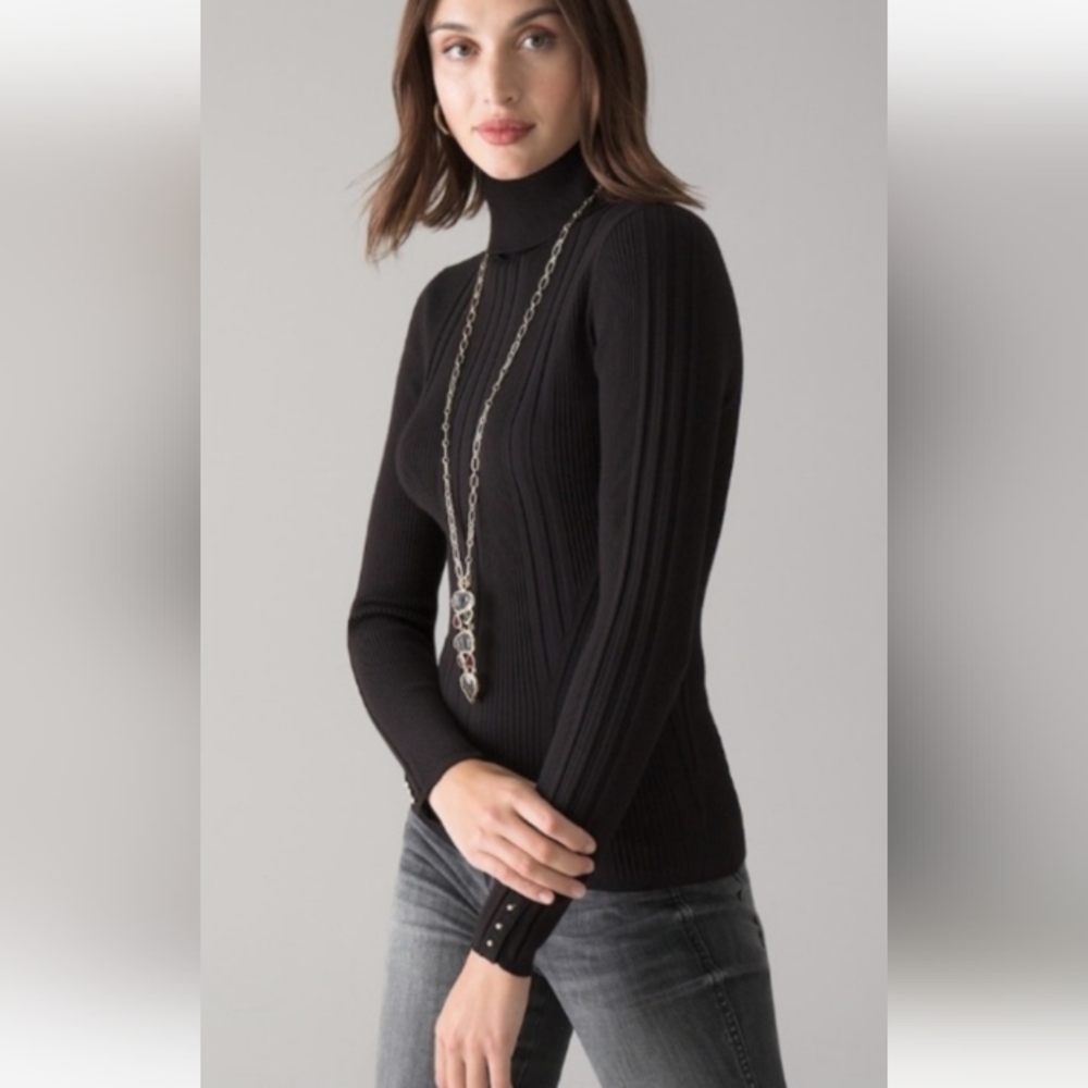 Black Transfer Rib Turtleneck